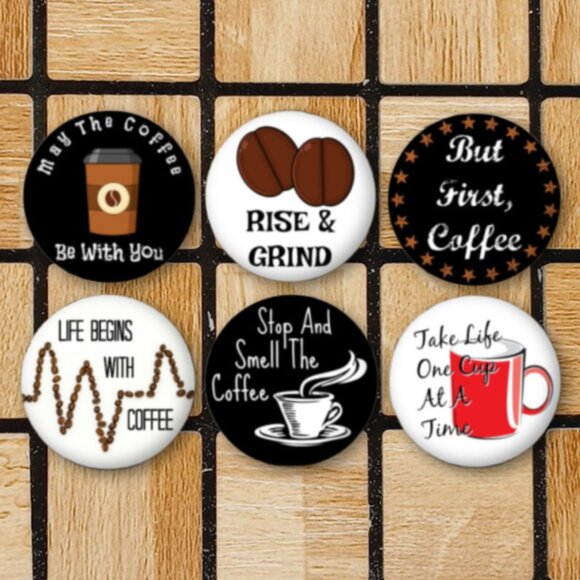 Funny Coffee Fridge Magnets - Set Of 6 Metal Magnets Home Office Kitchen School - Picture 1 of 6